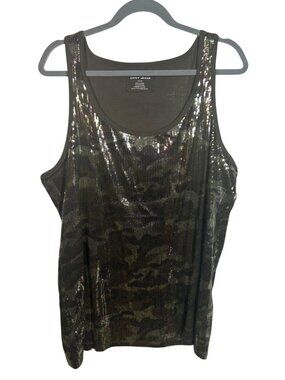 DKNY Jeans Camo Sequin Tank Top Size 14/16 Large Cotton